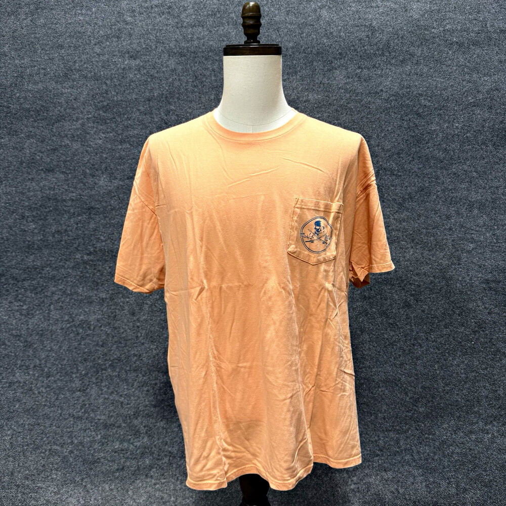 Salt Life Live Salty Mens 2XL Peach Pocket T Shirt Skull Fishing Graphic Tee